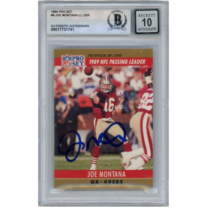 Joe Montana Autographed 1990 NFL Pro Set #8 Slab Trading Card Beckett 49922