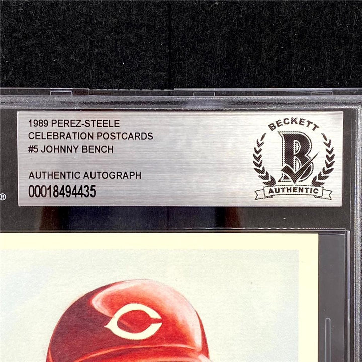 Johnny Bench signed 1989 Perez-Steele Postcard #5 autograph auto ~ Beckett BAS