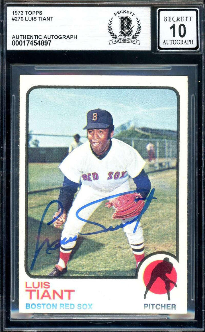 Luis Tiant Gem Mint 10 Beckett BAS Signed 1973 Topps Autograph