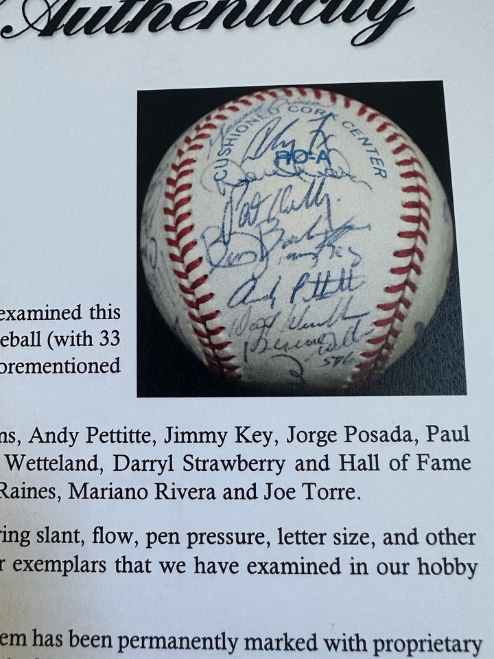 1996 Yankees World Series Team Signed Baseball Derek Jeter Rivera 33 Auto Psa