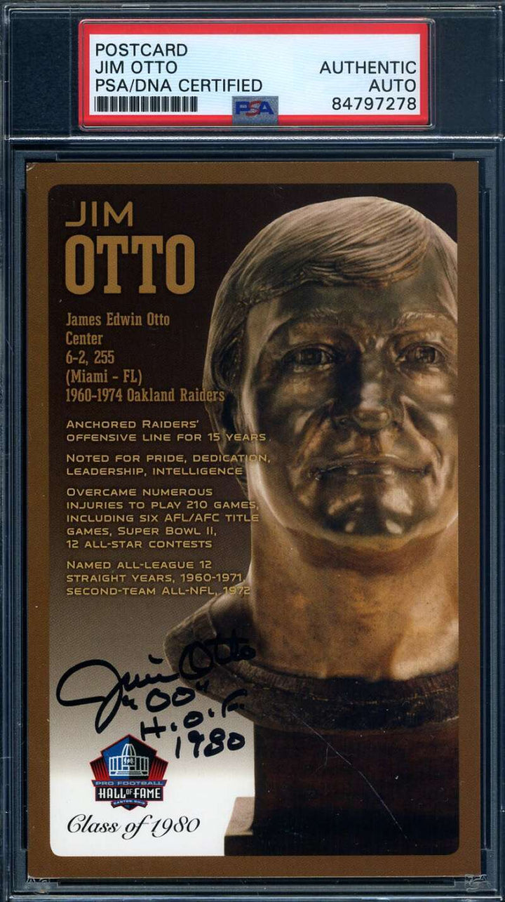 Jim Otto PSA DNA Signed Hall of Fame Bronze Bust Postcard Autograph