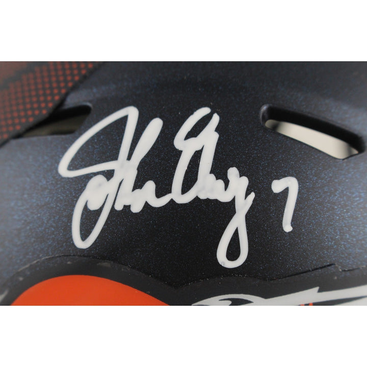 John Elway Autographed Denver Broncos Spd Mini Helmet Beckett Witness 50215