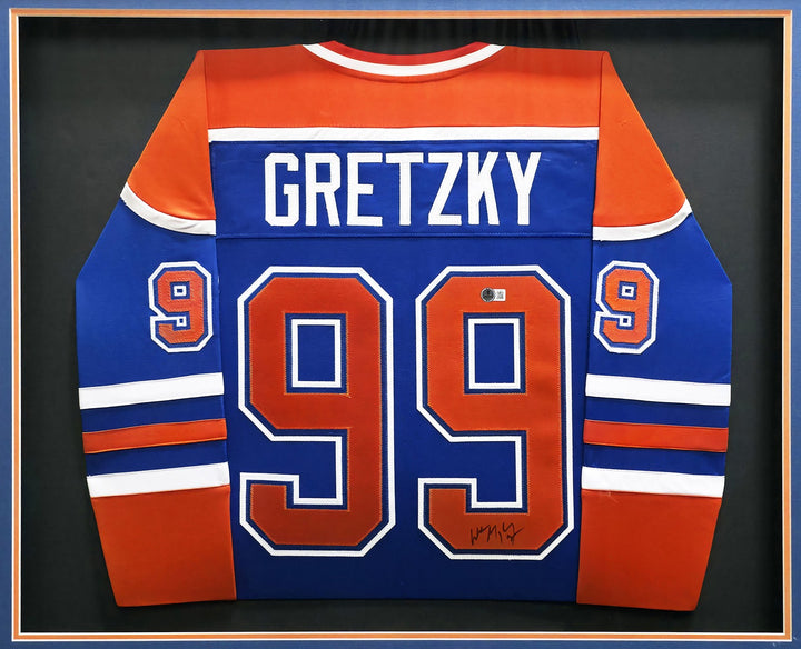 Edmonton Oilers Wayne Gretzky Signed Framed Blue & Orange Jersey Beckett BAS QR