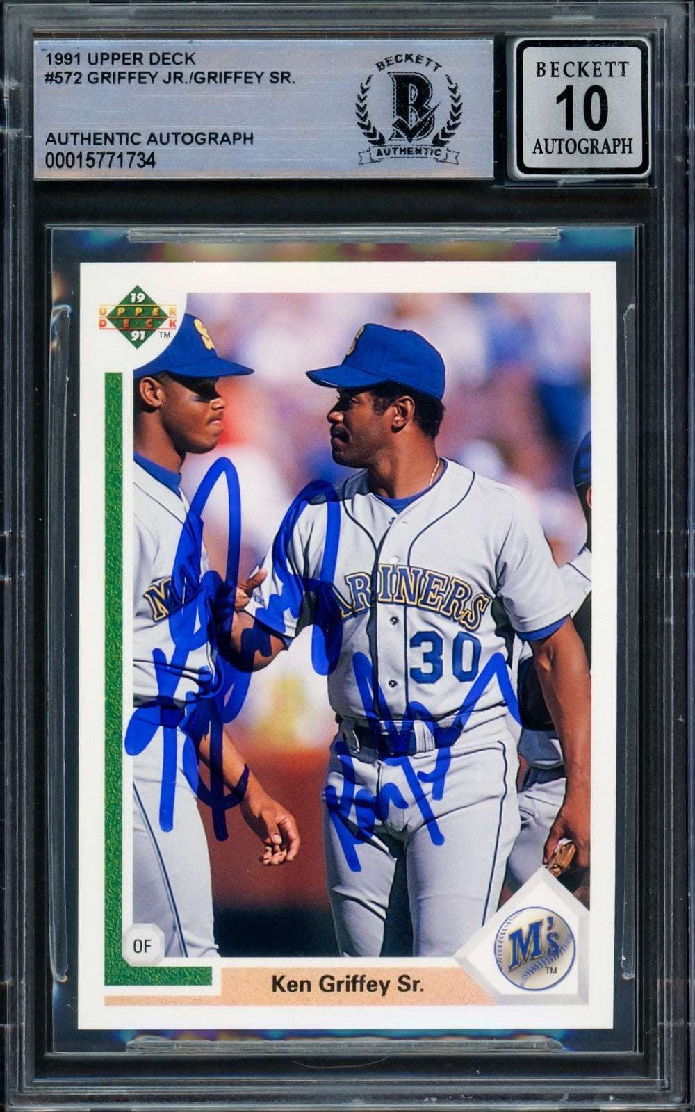 Ken Griffey Jr. & Sr. Auto 1991 Upper Deck Card 572 Mariners Auto GM 10 Beckett