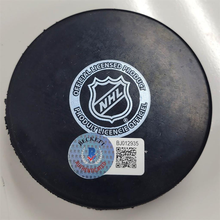 Jonas Hiller autograph signed Anaheim Ducks Puck ~ Beckett BAS Holo