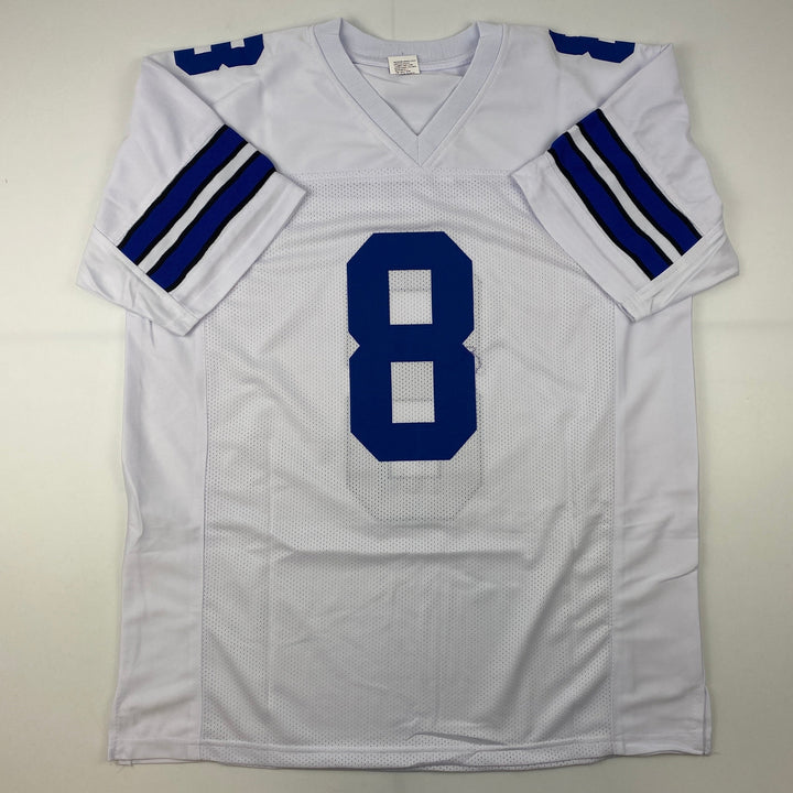 Facsimile Autographed Troy Aikman Dallas White Reprint Laser Jersey Size Mens XL