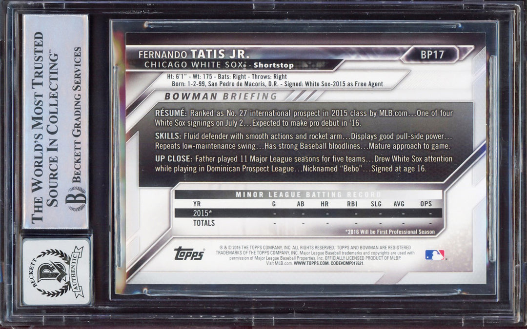 Fernando Tatis Jr. Signed 2016 Bowman Prospect RC #BP17 BGS 8.5 Auto 10