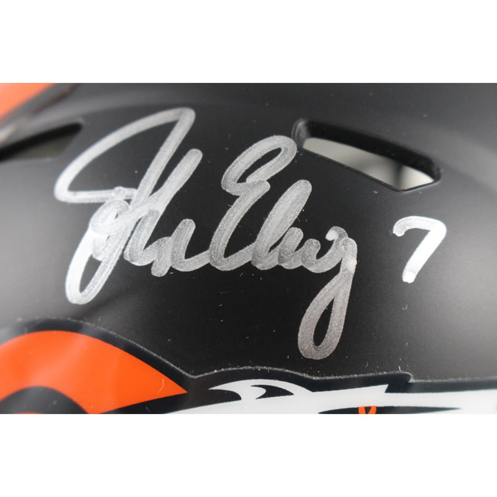 John Elway Autographed Denver Broncos Black Mini Helmet Beckett Witness 50203