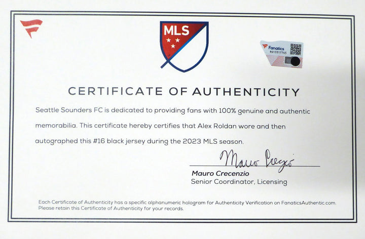 Seattle Sounders Alex Roldan Signed 2023 Season Match Used Adidas Black Jersey