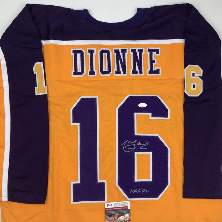 Autographed/Signed Marcel Dionne HOF 92 Los Angeles LA Yellow Jersey JSA COA