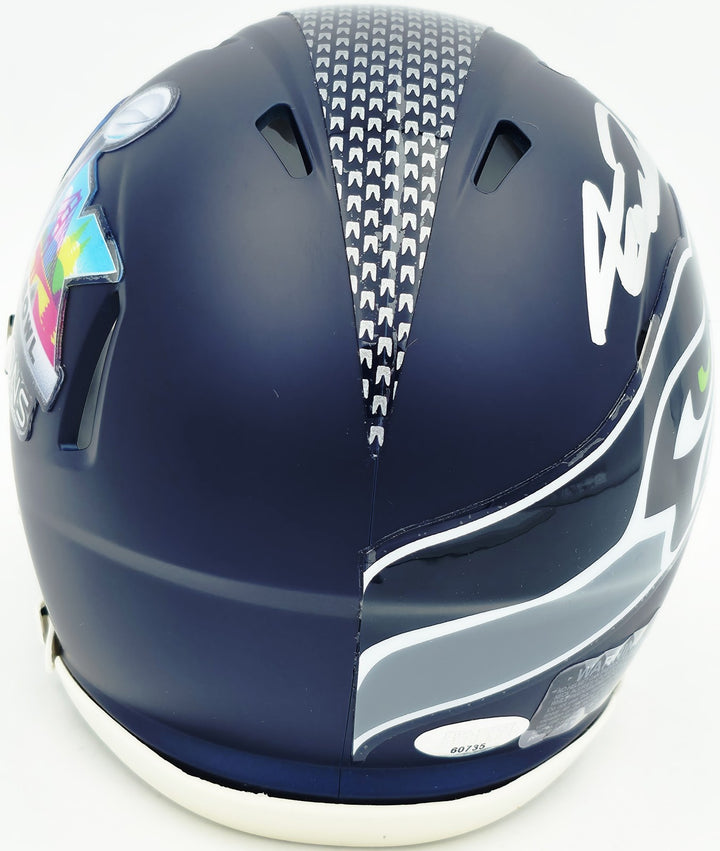 Abraham Abe Lucas Signed Seahawks Blue SB LX Champions Logo Speed Mini Helmet