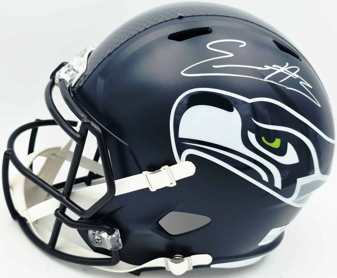 Nick Emmanwori Auto Seahawks Blue Full Size Replica Helmet - Sig Twice & Smudged