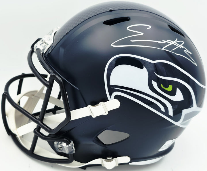 Nick Emmanwori Auto Seahawks Blue Full Size Replica Helmet - Sig Twice & Smudged