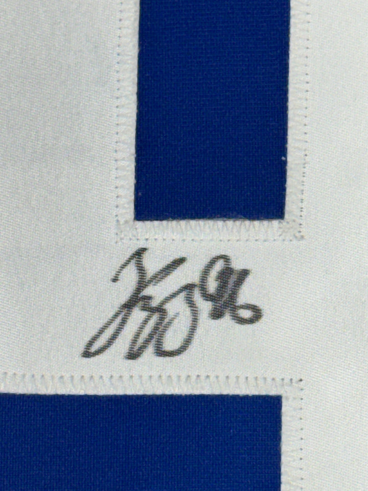Framed Autographed/Signed Andrei Kuzmenko 33x42 Blue Jersey PSA/DNA COA