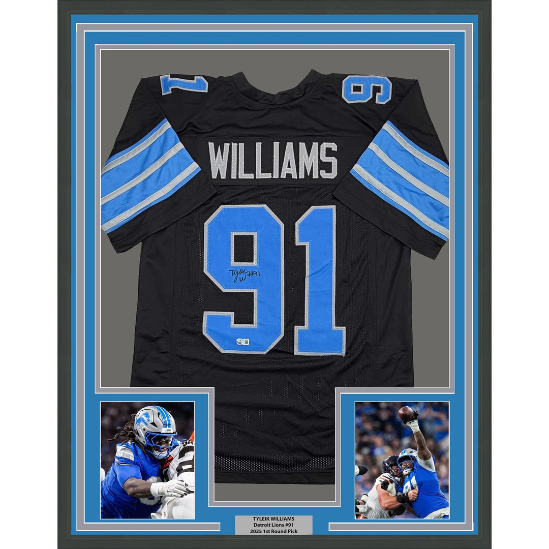 Framed Signed Tyleik Williams 35x39 Detroit Black Jersey Beckett COA