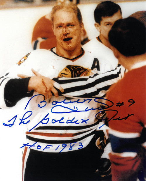 Bobby Hull signed Chicago Blackhawks Blood 8x10 Photo dual The Golden Jet/HOF 83