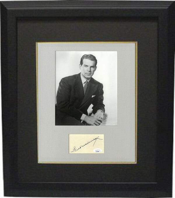 Fred MacMurray signed 3x5 Index Card w/ B&W 8x10 Photo Framed to 11x14- JSA