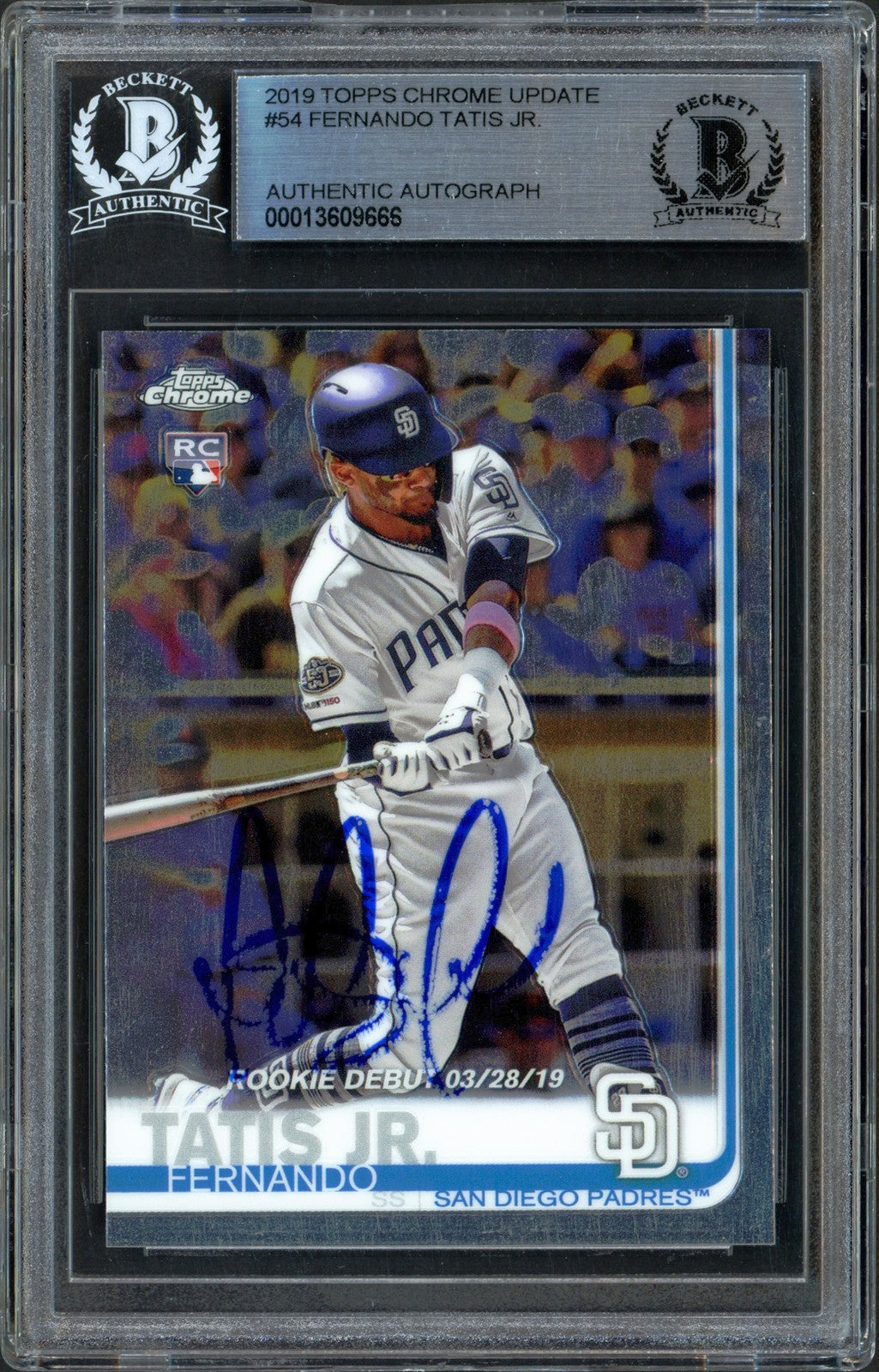 Fernando Tatis Jr. Auto 2019 Topp Chrome Update RC 54 Padres (Bubbling) Beckett