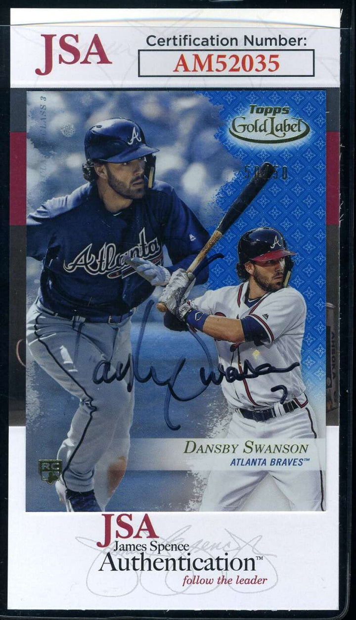 Dansby Swanson JSA Coa Signed 2017 Topps Gold Label Rookie 50/50 Autograph