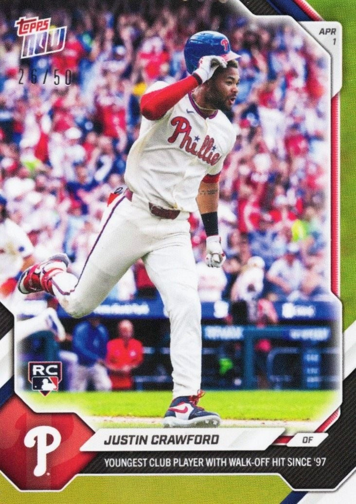 2026 Topps Now Justin Crawford #39 Gold Foil /50 Rookie RC Baseball Card