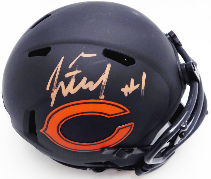 Justin Fields Signed Chicago Bears Eclipse Black Speed Mini Helmet Beckett QR
