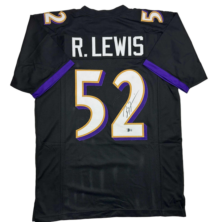 Autographed/Signed RAY LEWIS Baltimore Black Football Jersey JSA COA Auto