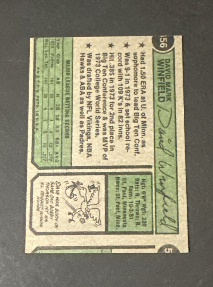 DAVE WINFIELD 1974 TOPPS #456 Rookie Error Cut Nm Beauty Padres HOF Rc