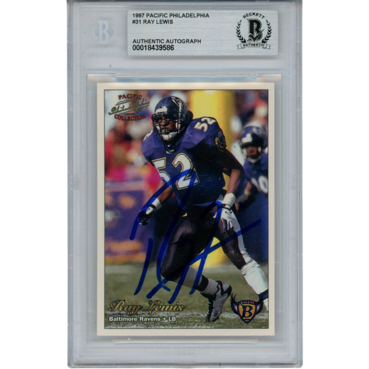 Ray Lewis Autographed 1997 Pacific #31 Trading Card Slab Beckett 53522