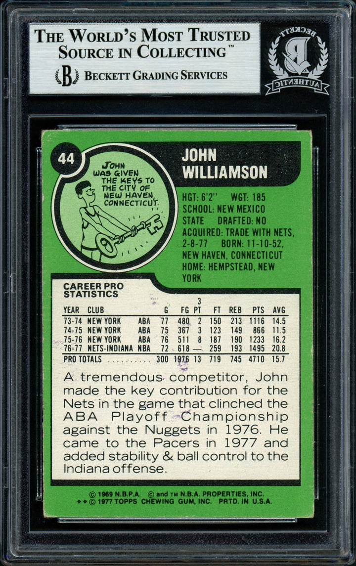 Super John Williamson Signed 1977-78 Topps Card 44 Nets Beckett