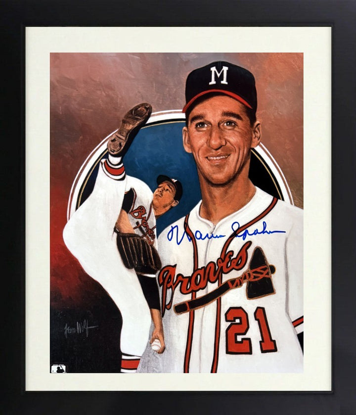 Warren Spahn signed Milwaukee Braves MLB 8x10 Photo minor dings Framed-COA (HOF)