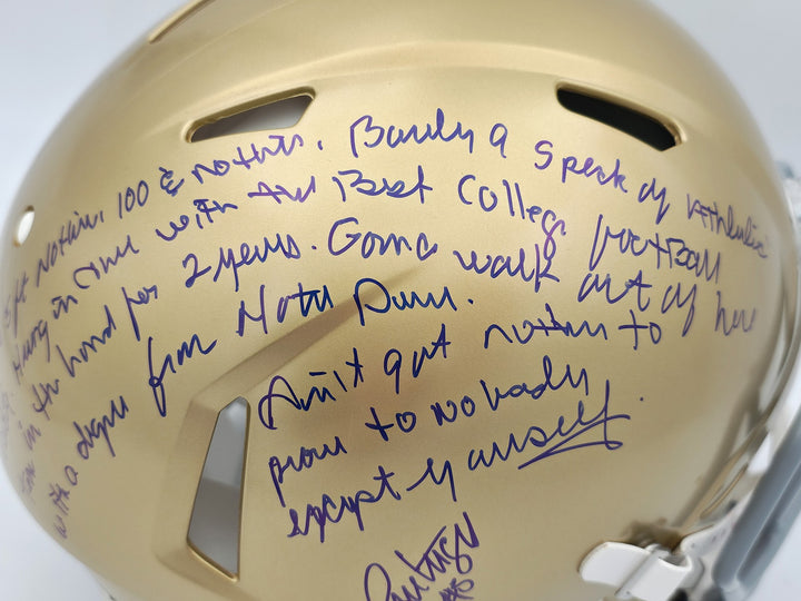 Ry Ruettiger Auto Notre Dame Fighting Irish Gold Full Size Helmet Movie Speech