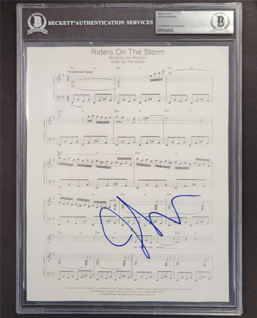 John Densmore signed Doors Riders of the Storm 8x10 Song Lyric Sheet Beckett BAS