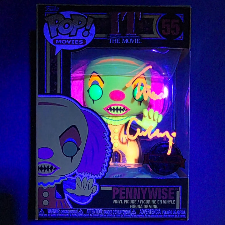 Tim Curry signed Pennywise IT Blacklight Funko Pop! 55 (GITD Ink autograph) JSA