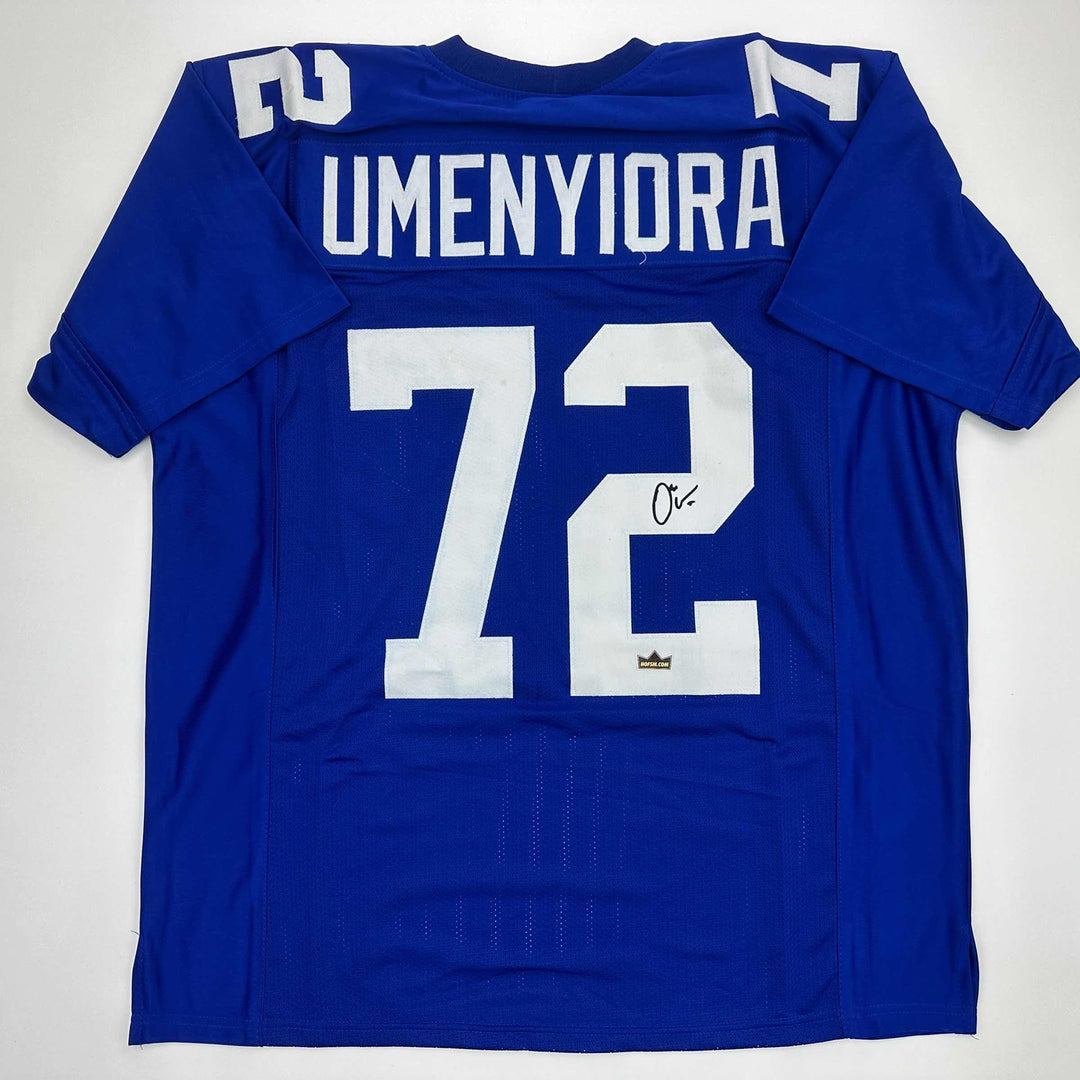 Facsimile Autographed Osi Umenyiora New York Blue Reprint Jersey Size Men's XL