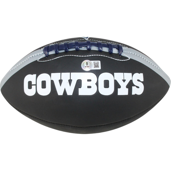 Deion Sanders Autographed Dallas Cowboys Black Logo Football Beckett WIT 53347