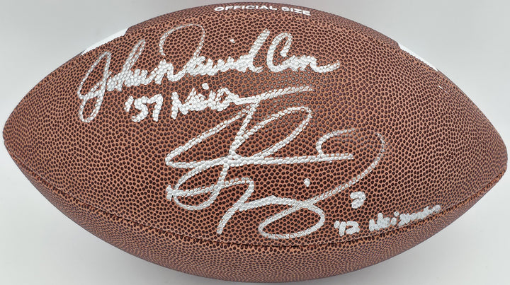 John David Crow Johnny Manziel Auto Wilson Leather Football Texas AM Heisman BAS
