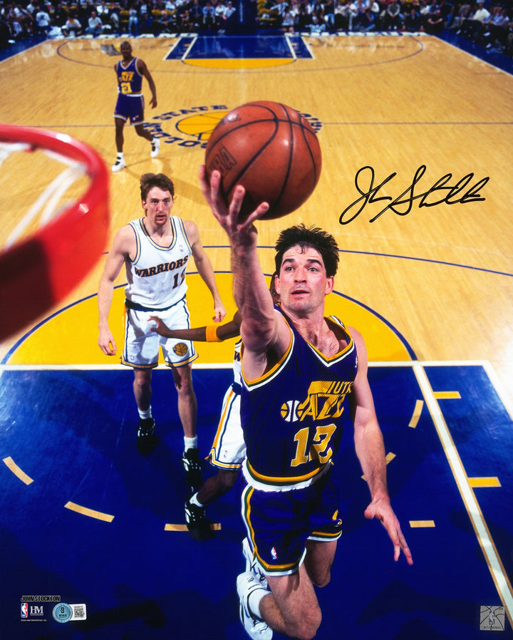 John Stockton Signed 16x20 Photo Utah Jazz Beckett BAS Witness