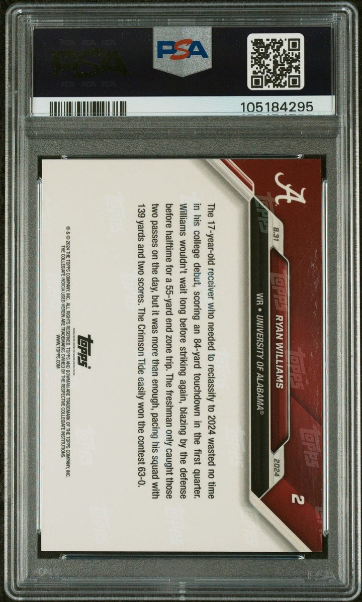 Graded 2024 Bowman U Now Ryan Williams #2 Purple /25 Card PSA 10 Auto
