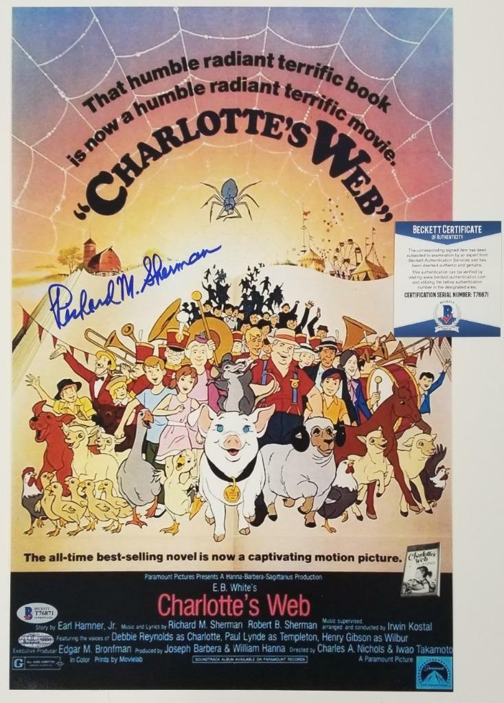 Songwriter Richard Sherman signed Charlotte's Web 11x17 Photo ~ Beckett BAS COA