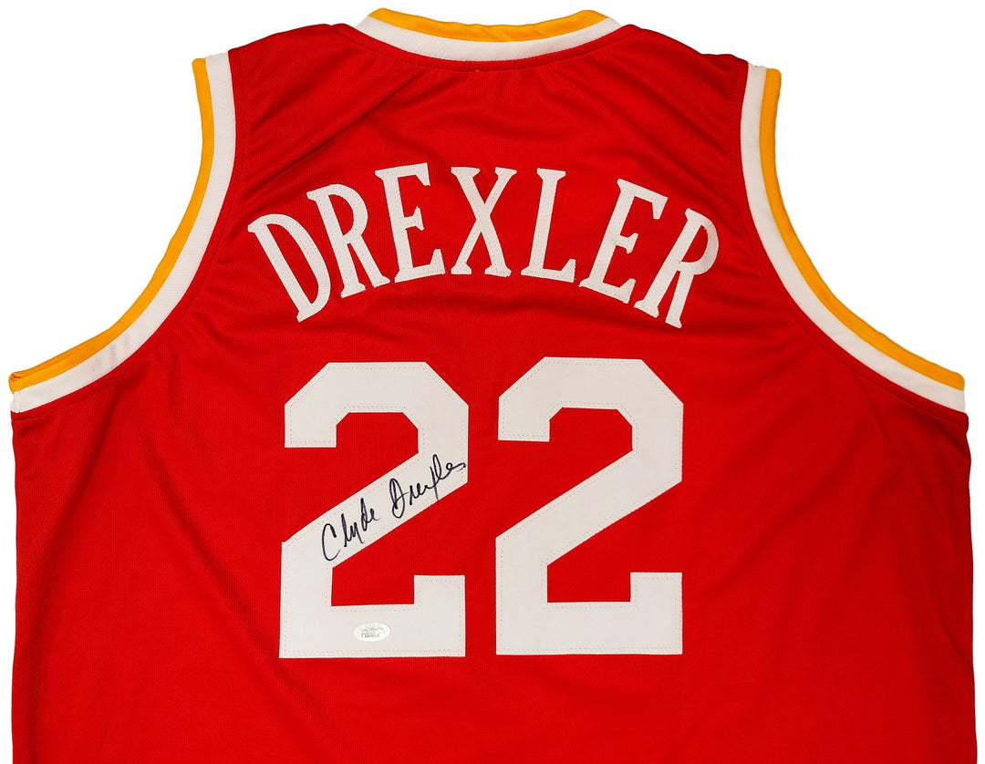 Houston Rockets Clyde Drexler Autographed Signed Red Jersey The Glide JSA