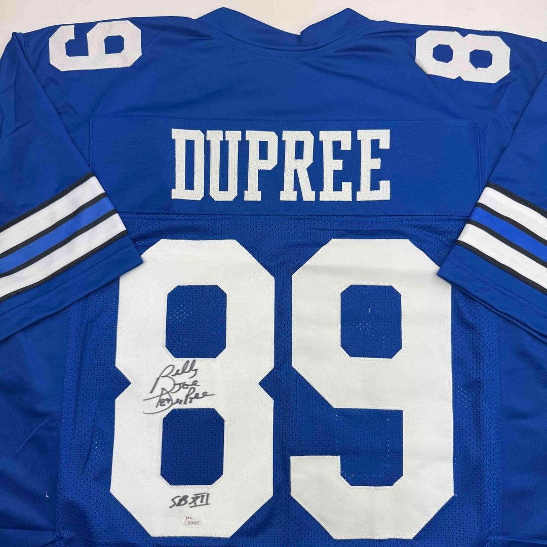 Autographed/Signed Billy Joe DuPree SB XII Dallas Blue Football Jersey JSA COA