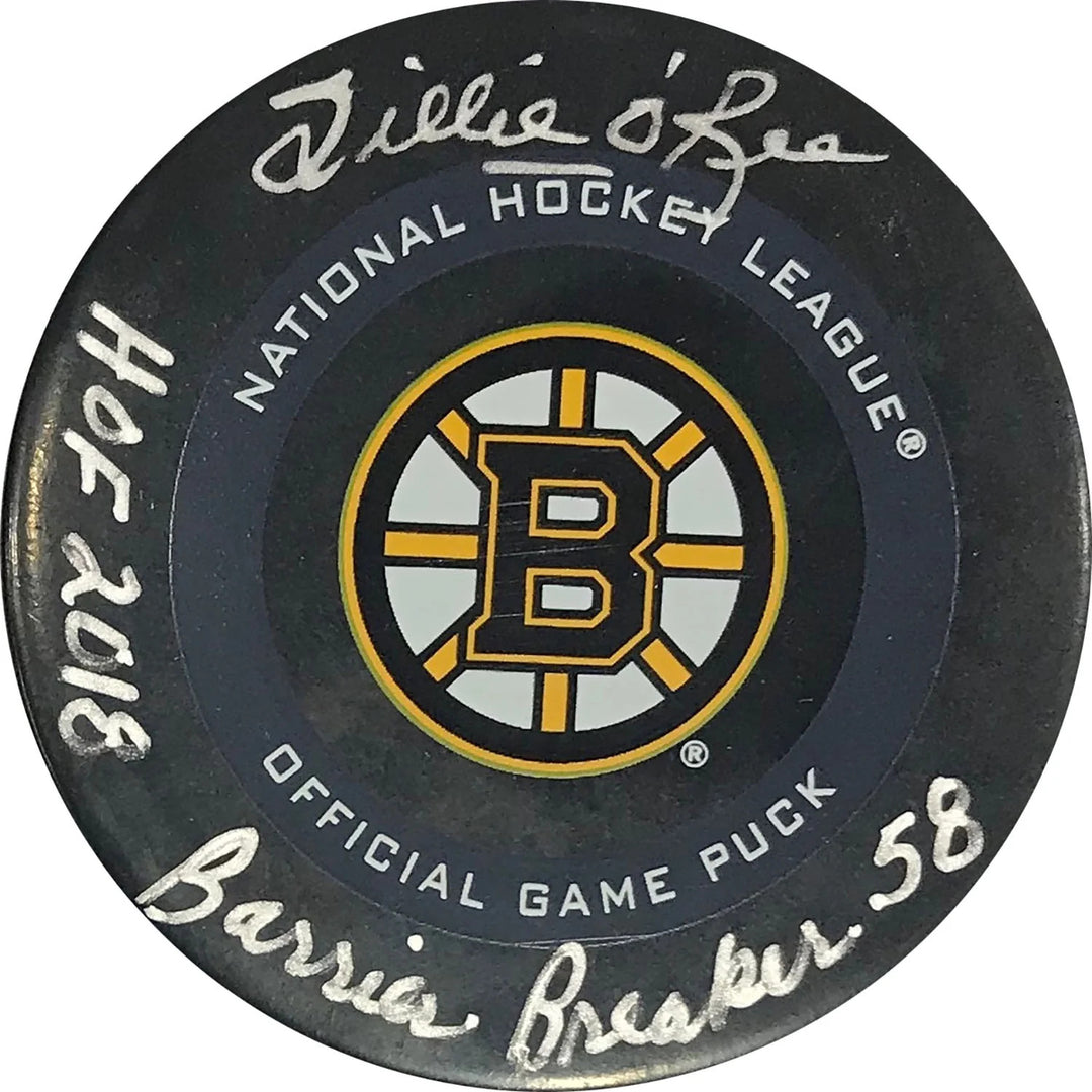 Willie O'Ree "HOF 2018, Barrier Breaker 58" Autographed Boston Bruins Official P