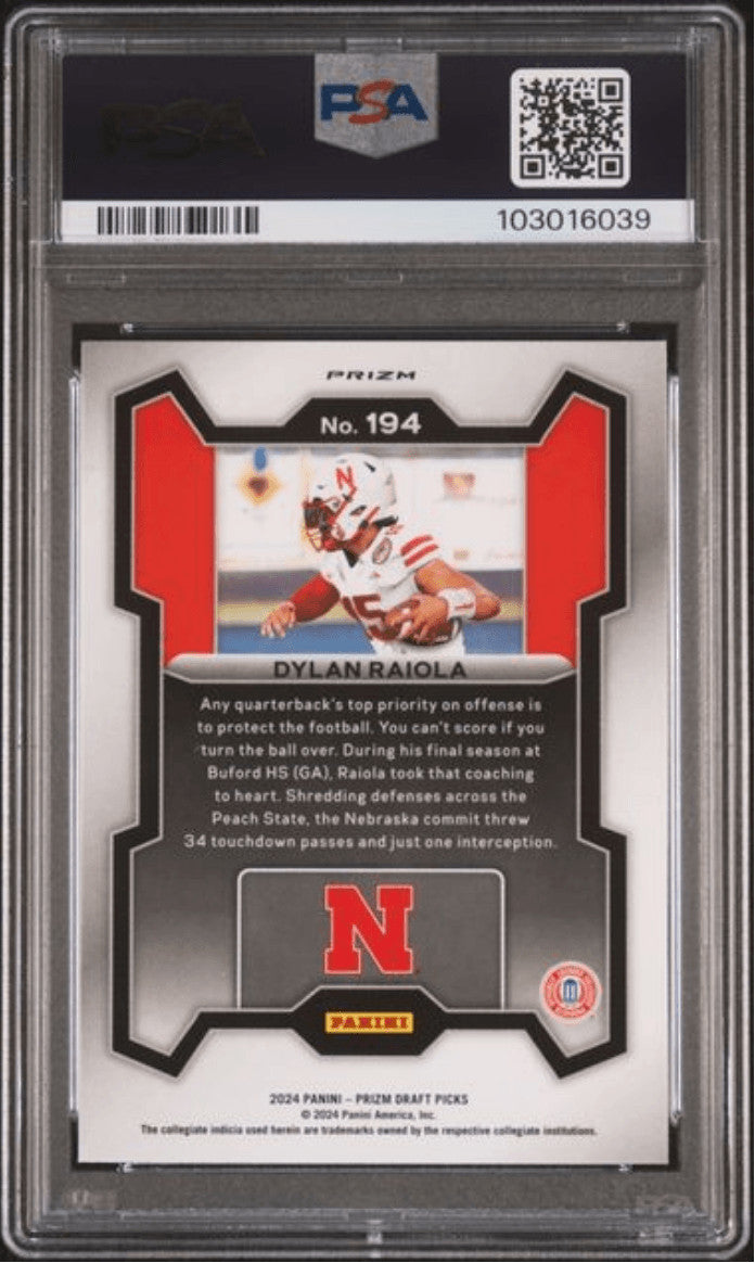 Graded 2024 Panini Prizm DP Dylan Raiola #194 Red Ice RC Card PSA 10