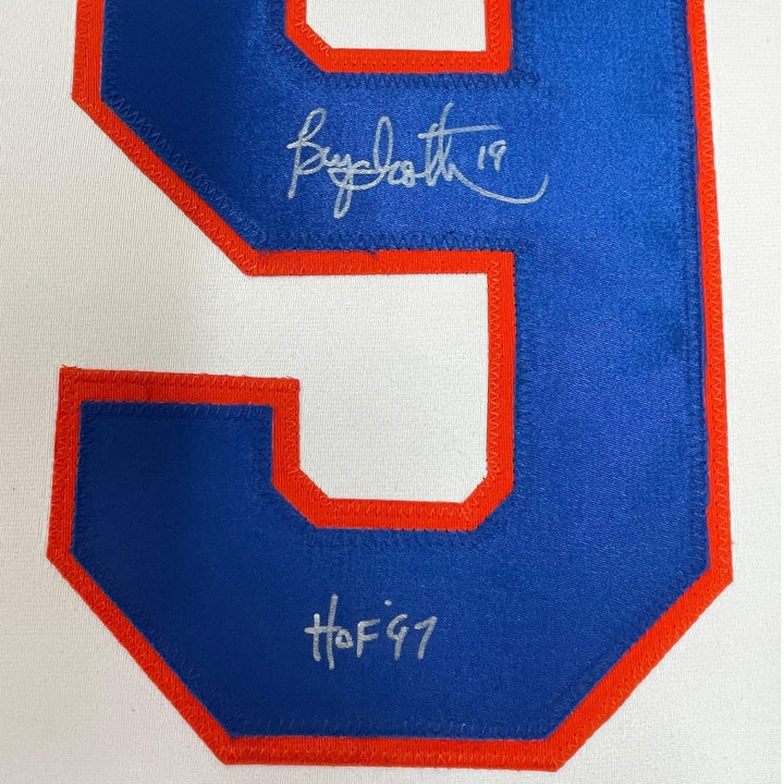 FRAMED Autographed/Signed BRYAN TROTTIER HOF 97 33x42 NY White Jersey JSA COA