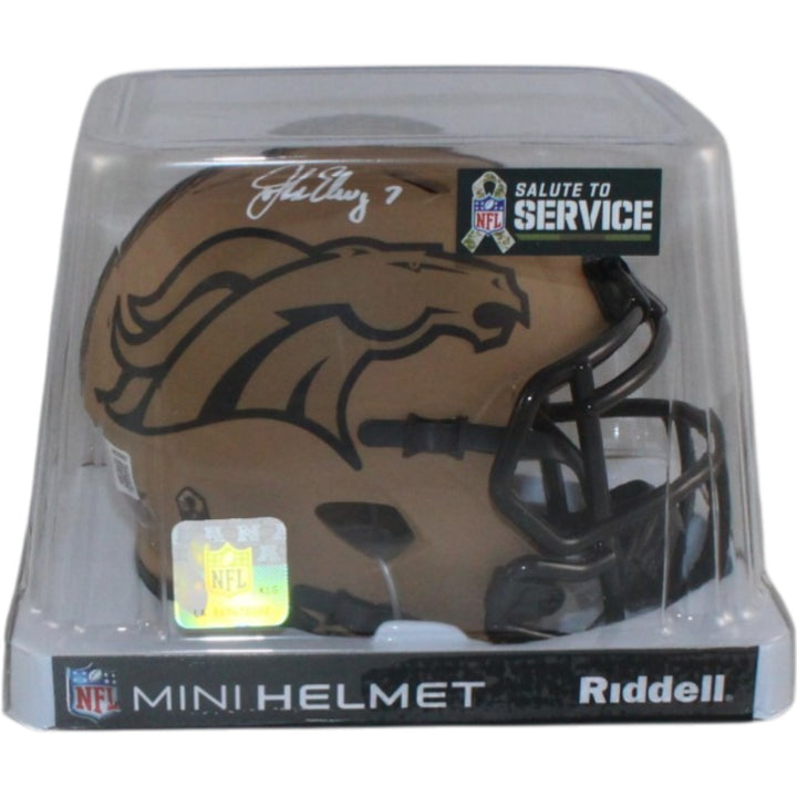 John Elway Autographed Denver Broncos 23 STS Mini Helmet Beckett Witness 55220