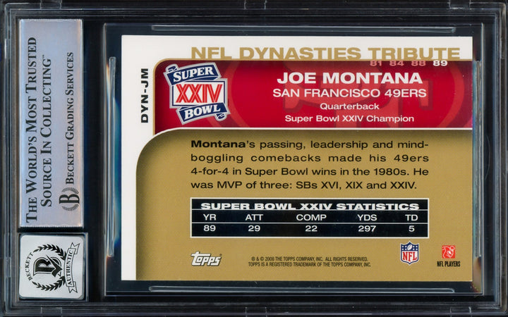 Joe Montana Signed 2008 Topps NFL Dynasties Card DYN-JM 49ers Auto GM 10 Beckett