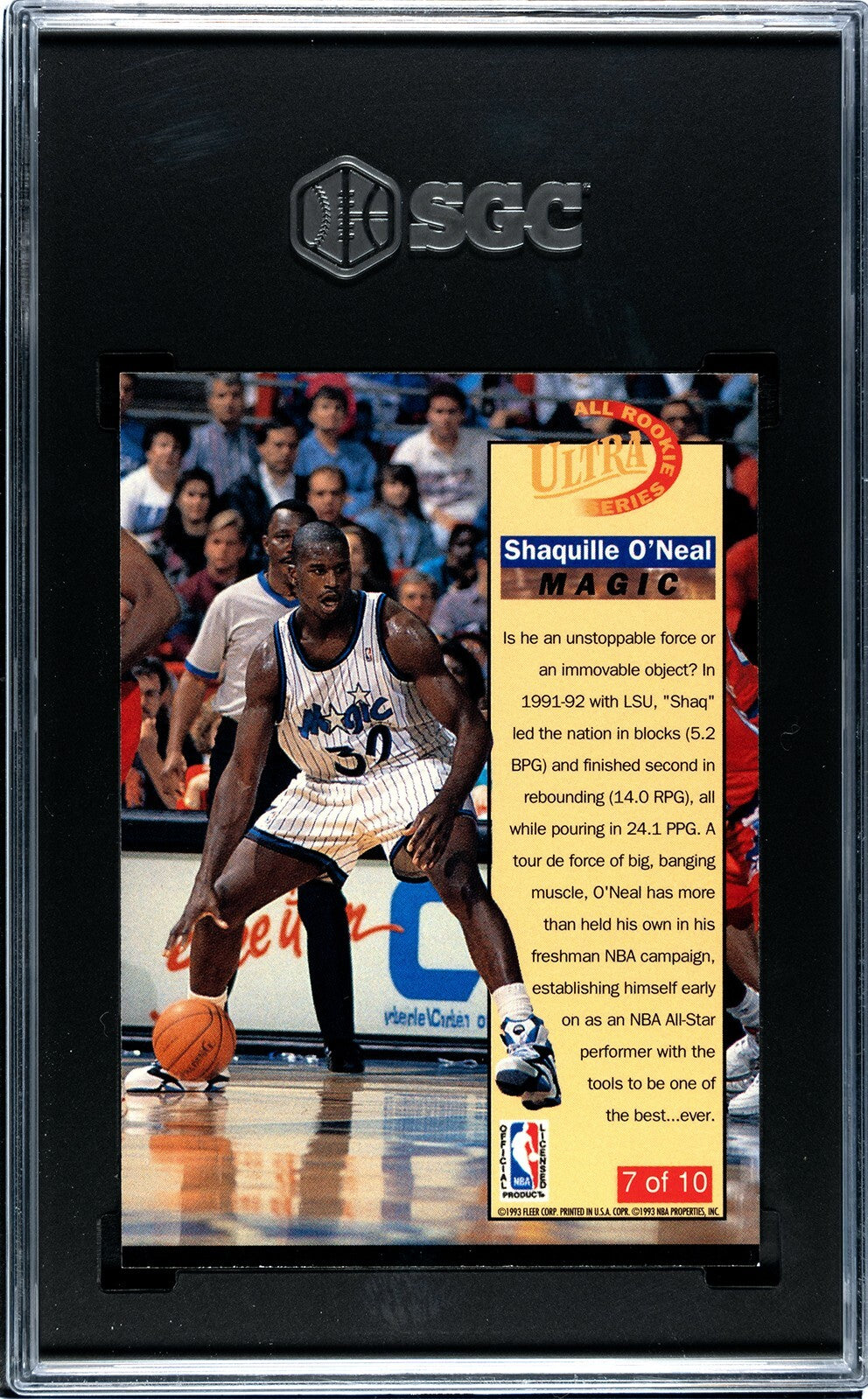 Shaquille O'Neal 1992-93 Fleer Ultra Rookie Card (RC) #7- SGC Graded 9.5 Mint+