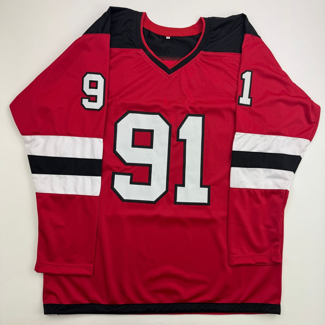 Autographed/Signed Dawson Mercer New Jersey NJ Red Hockey Jersey JSA COA