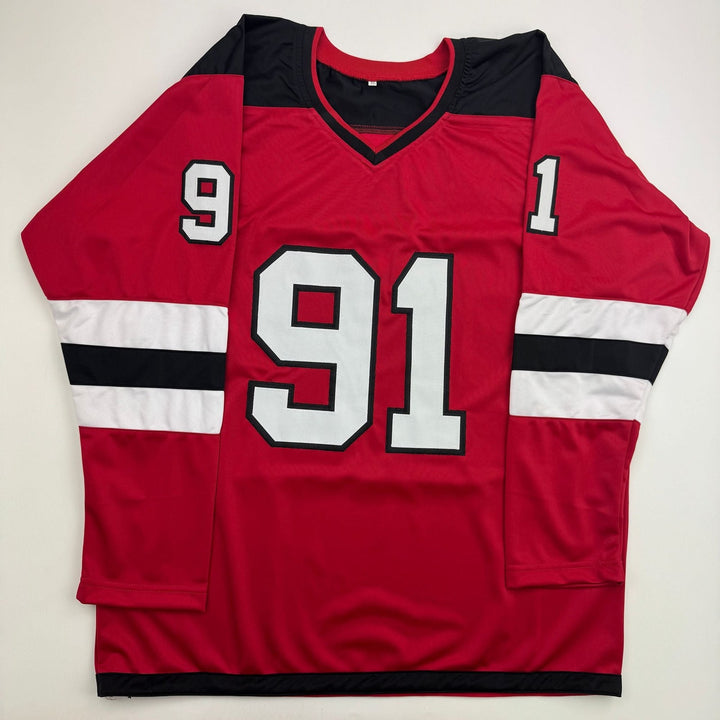 Autographed/Signed Dawson Mercer New Jersey NJ Red Hockey Jersey JSA COA
