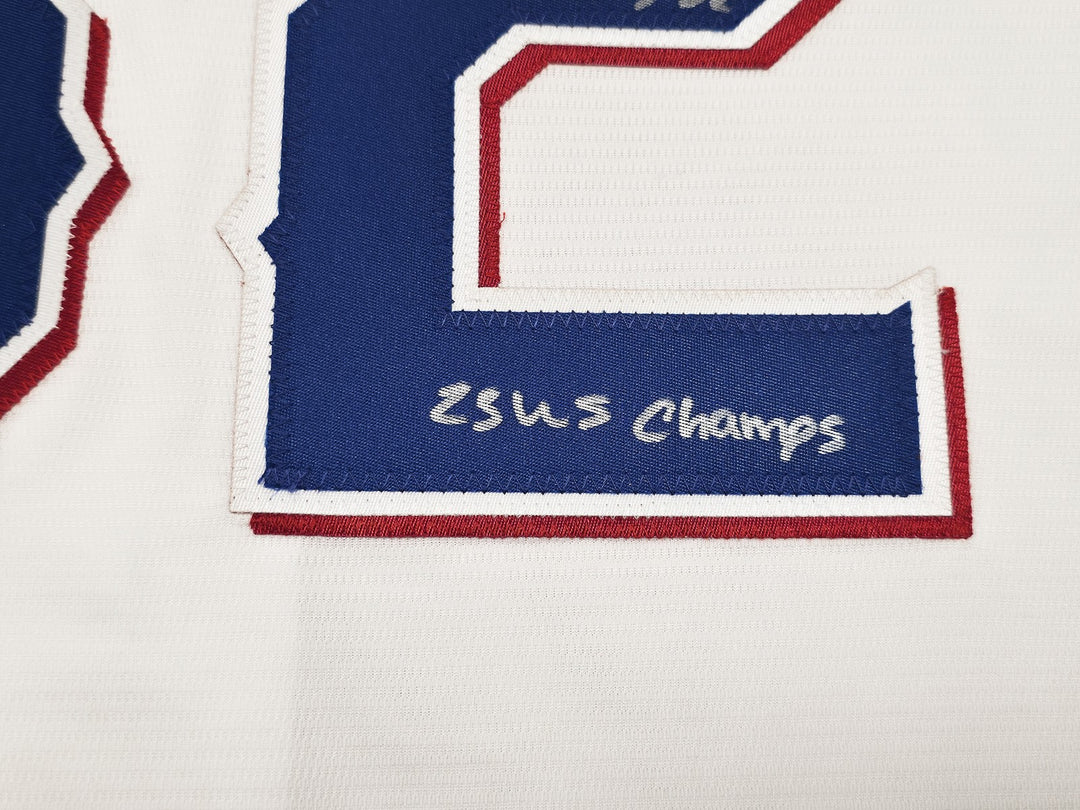 Rangers Evan Carter Signed White Nike Jersey Size XXL "23 WS Champs" Beckett Wit